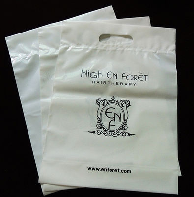 White poly logo printing  top fold over die cut handle tote bottom gusset bag