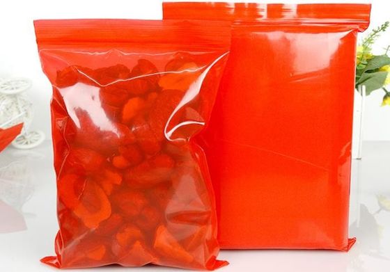 red color LDPE food grade plastic ziplock waterproof dustproof reclosable grip seal bags